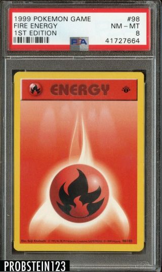 1999 Pokemon Game 1st Edition 98 Fire Energy Psa 8 Nm - Mt