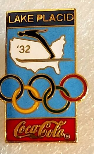 1932 Lake Placid 32 Coca Cola Coke Olympic Commemorative Ski Jump Pin
