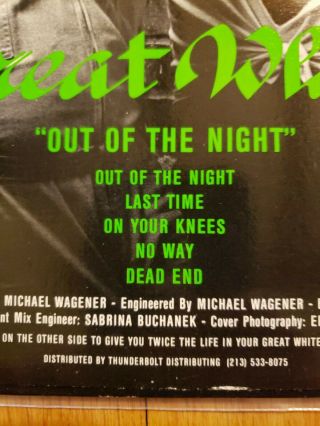 Great White - Out Of The Night Mini LP Vinyl 1983 W/Insert Aegean Records NM 3