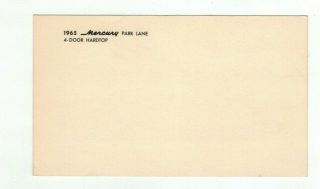 Vintage Car Automobile Post Card 1965 Mercury Park Lane 4 - Door Hardtop 2