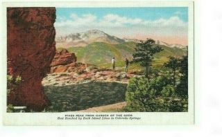 Vintage Postcard Pikes Peak From Garden Of The Gods Rock Island Colorado Springs