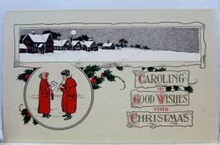 Christmas Xmas Caroling Good Wishes Postcard Old Vintage Card View Standard Post