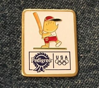 Baseball Pin Badge Barcelona 1992 Olympic Mascot Cobi Sponsor Pedigree