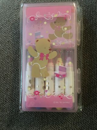 Vintage 1992 Sanrio Brown Bear Pink Hard Case Paper Sheets Marker Pens