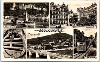 Vintage Heidelberg,  Germany Rppc Real Photo Postcard Multi - View Railway Bridge