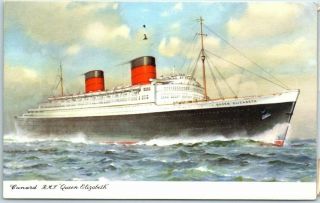 Vintage Cunard Line Steamship Postcard R.  M.  S.  Queen Elizabeth W/ 1961 Cancel