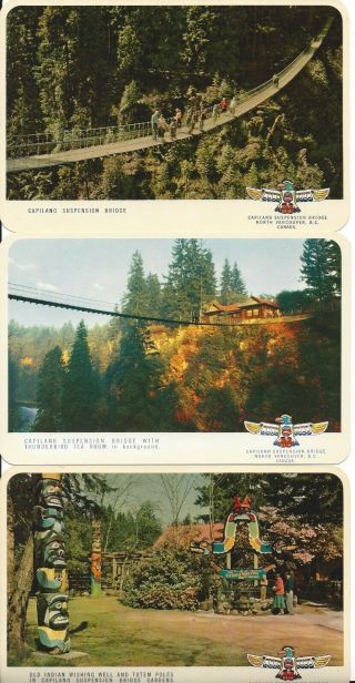 3 Vintage Capilano Suspension Bridge Postcards,  North Vancouver Bc (20333