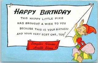 Vintage " Simplex Flexies Health Shoes " Advertising Postcard Happy Birthday Linen