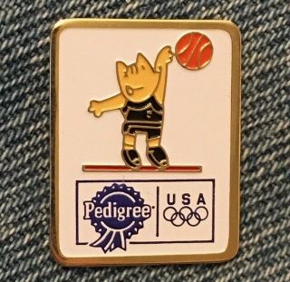 Basketball Pin Badge Barcelona 1992 Olympic Mascot Cobi Sponsor Pedigree