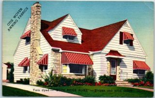 Vintage 1940s Linen Advertising Postcard Otis Woven Awning Fabrics House
