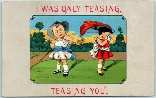 Vintage Romance / Greetings Postcard " I Was Only Teasing You " W/ 1910 Oh Cancel