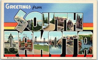 Vintage South Dakota Large Letter Postcard Curteich Linen 9a - H1247 C1940s