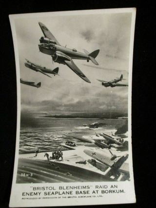 Bristol Blenheim Raid On Borkum Airplane Vintage Wwii Military Aviation Postcard