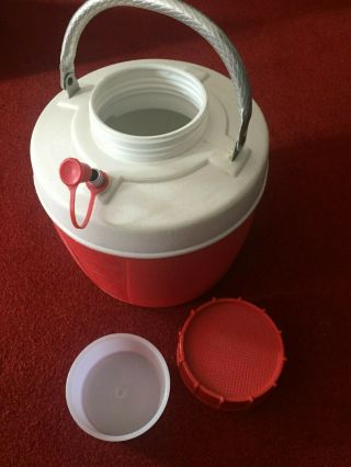 Vtg Retro Red Poloron Water Jug Cooler Thermos Aluminum Handle Htf Cup & Cap