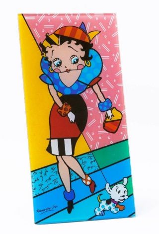 Betty Boop Walking With Pudgy Glass Art By Britto - Wall Or Stand - (46454)