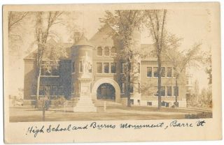 Rppc Barre,  Vt High School And Burns Monument Vintage Postcard Camera Stamp Box
