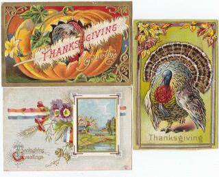 3 Vintage Thanksgiving Post Cards,  Posted 1908 - 1911