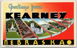 Vintage Kearney Nebraska Large Letter Postcard Colorful Curteich Linen C1950s