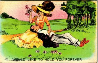 C39 - 8590,  Would Like To Hold You Forever,  Antique/vintage Postcard.