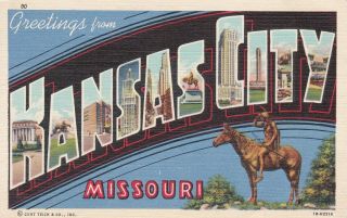 Vintage Kansas City Missouri Large Letter Postcard Curteich Linen Pm 1942