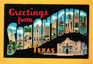 (6024) Vintage Greetings From San Antonio Texas Postcard -