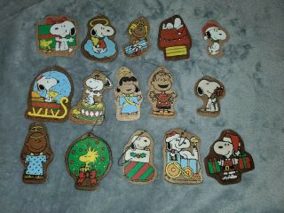 19 Vintage Painted Wood Peanuts Christmas Ornaments Charlie Brown Lucy And Gang