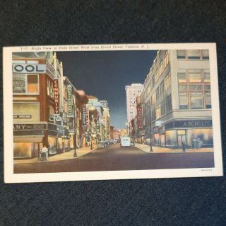 Vintage Postcard Trenton Jersey Night View Of State Street To Broad Street