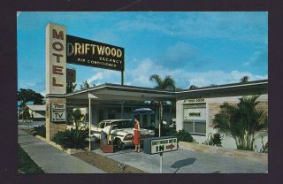 Old Vintage Postcard Driftwood Motel St Petersburg Florida Fl W/ Old Car
