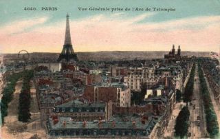 Vintage Postcard View Of Paris From Arc De Triomphe Paris,  Fr Unposted C.  1910