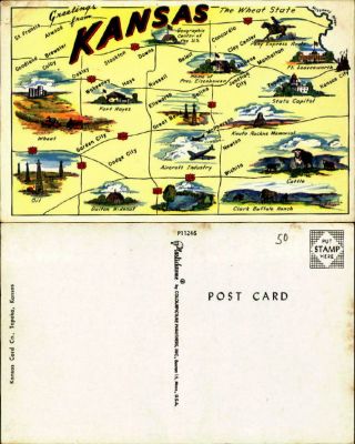 Greetings From Kansas Ks Wheat State Multi - View Vintage Postcard