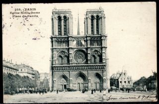 France Vintage B/w Postcard Paris Eglise Notre - Dame Place Du Parvis 1904