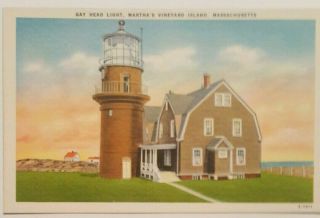 Vintage Postcard Gay Head Lighthouse Marthas Vineyard Island Ma