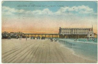 Vtg Pc Beach View Of Pier Casino Daytona Beach Florida 1936 Linen Postcard Fl