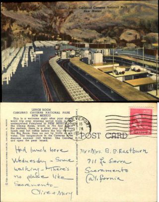 Lunch Room Carlsbad Caverns National Park Nm Vintage Postcard Mailed 1954