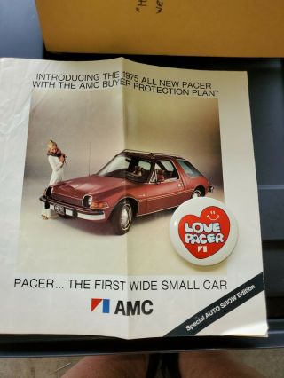 Love Pacer - Amc American Motors Corporation 2 " Pin Button Plus 1975 Pacer Book