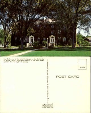 East Hall University Of Rhode Island Ri Physics Chrome Vintage Postcard