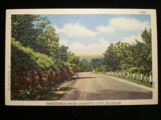Greetings From Granite City Il - Scenic Vintage Postcard - Curt Teich Linen Pc
