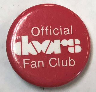 And Vintage The Official Doors Fan Club Button Pin White On Red