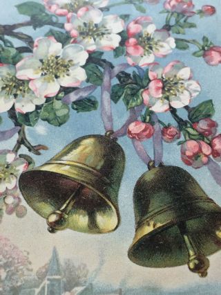 Vintage German Easter Postcard Apple Blossoms Flowers Bells 2