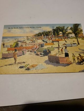 Vintage Postcard On The Beach Hollywood By The Sea Florida