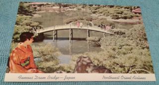 Vintage Postcard Northwest Orient Airlines Famous Drum Bridge Japan