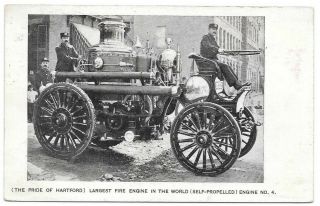 Pride Of Hartford,  Largest Fire Engine (self Propelled) No 4 Vintage Postcard