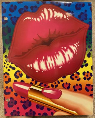 Vintage 90s Lisa Frank Luscious Lipstick Lips 2 Pocket Folder