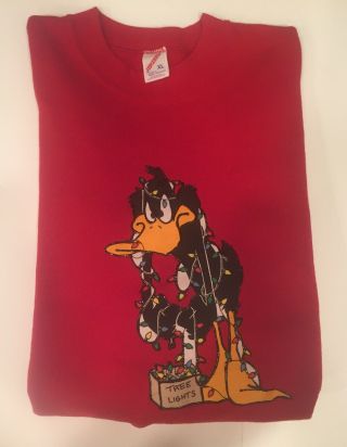Vintage Looney Tunes Daffy Duck Christmas Sweater Size Xl Red Warner Brothers