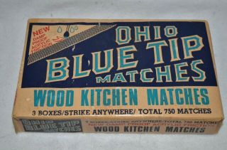 Vtg Ohio Blue Tip Matches Wood Kitchen Matches 750 Matches 1980 Old Stock