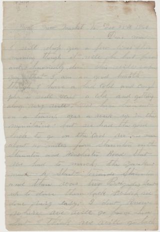 1863 Civil War Confederate Soldier Letter 45th Ga Infantry Market Va Battle