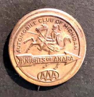 Vintage 1930’s Automobile Club Of Michigan Knights Of Anara Aaa Pin - Back Button