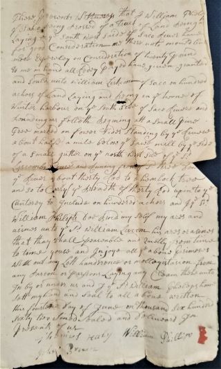 1733 antique COLONIAL handwritten DEED PHILLIPS saco winter me LISKOM different 2