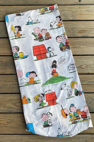 Vtg 1971 Peanuts Snoopy Charlie Brown Twin Fitted Sheet By Mohawk United Feature