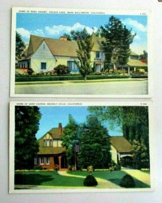 2 Vintage 1930s Linen Postcards Of Movie Stars’s Homes In California